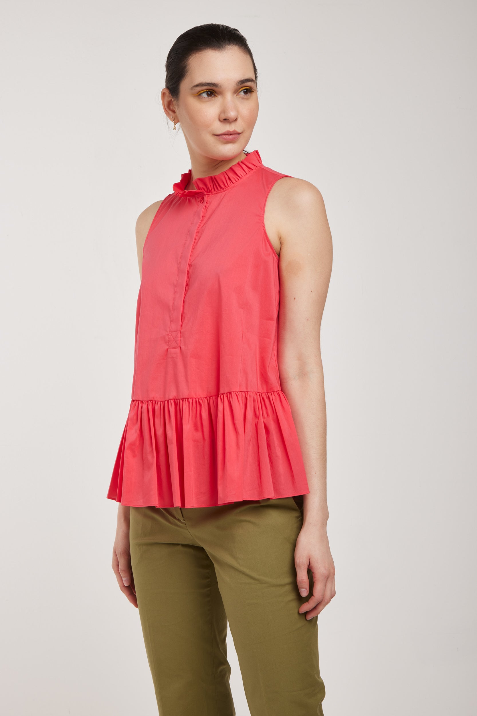 TWINSET Top Corallo con Colletto Arricciato