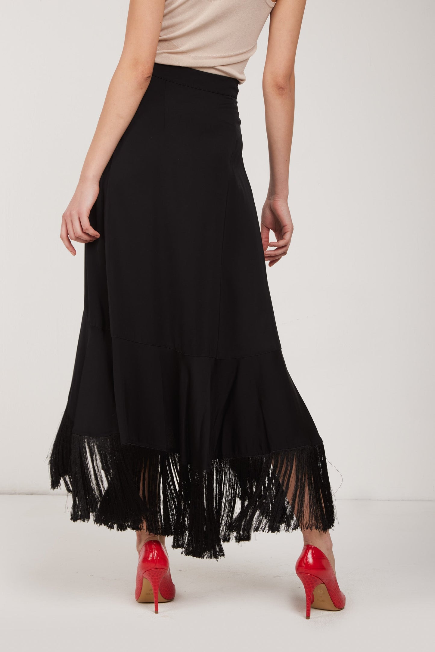 TWINSET Long Black Skirt and Fringes