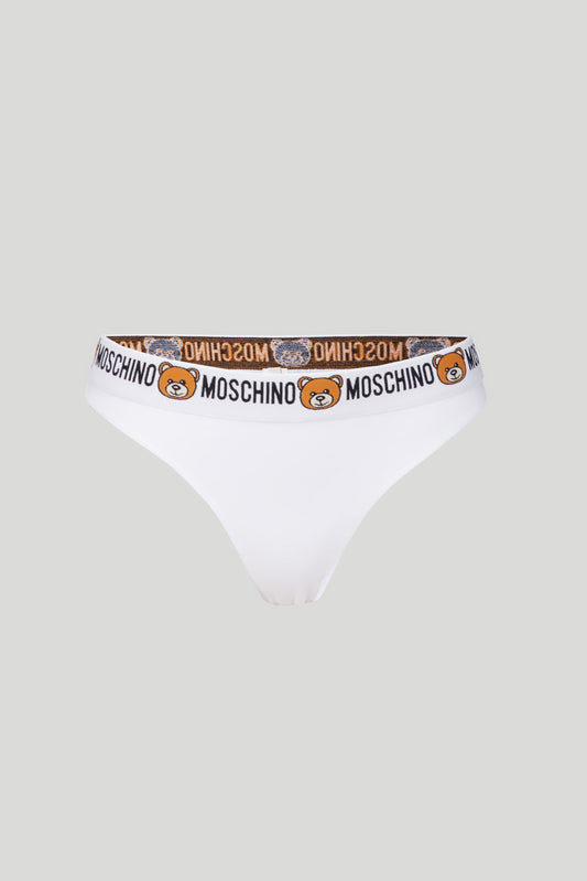 MOSCHINO White thong with Moschino and Teddy logo
