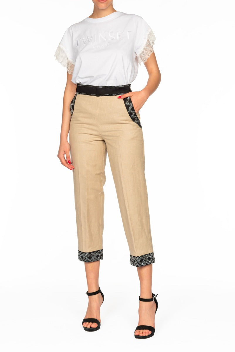 Twinset Embroidered Bicolor Trousers
