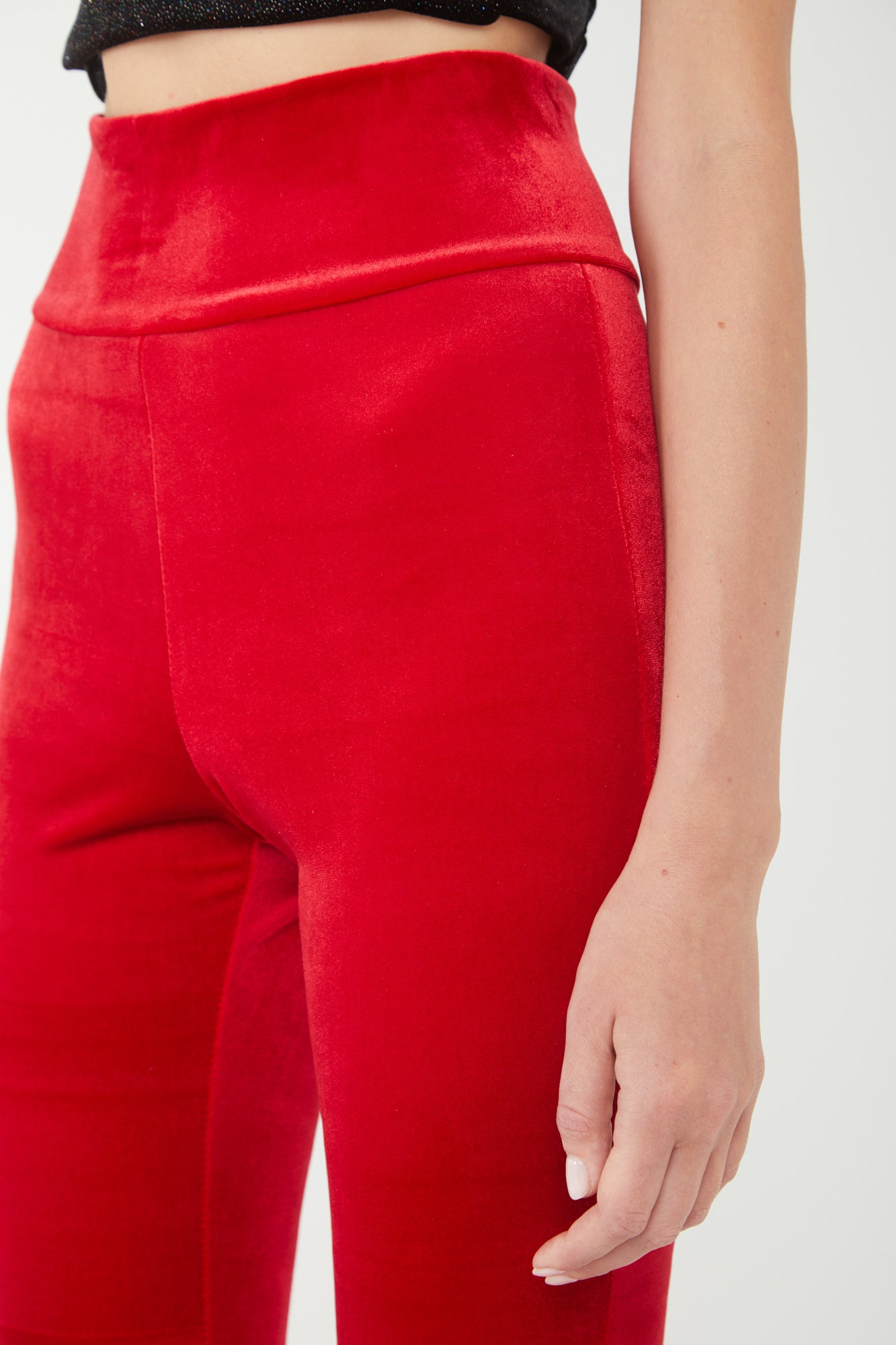 ALESSANDRA GALLO Pantalone a Zampa in Velluto Rosso