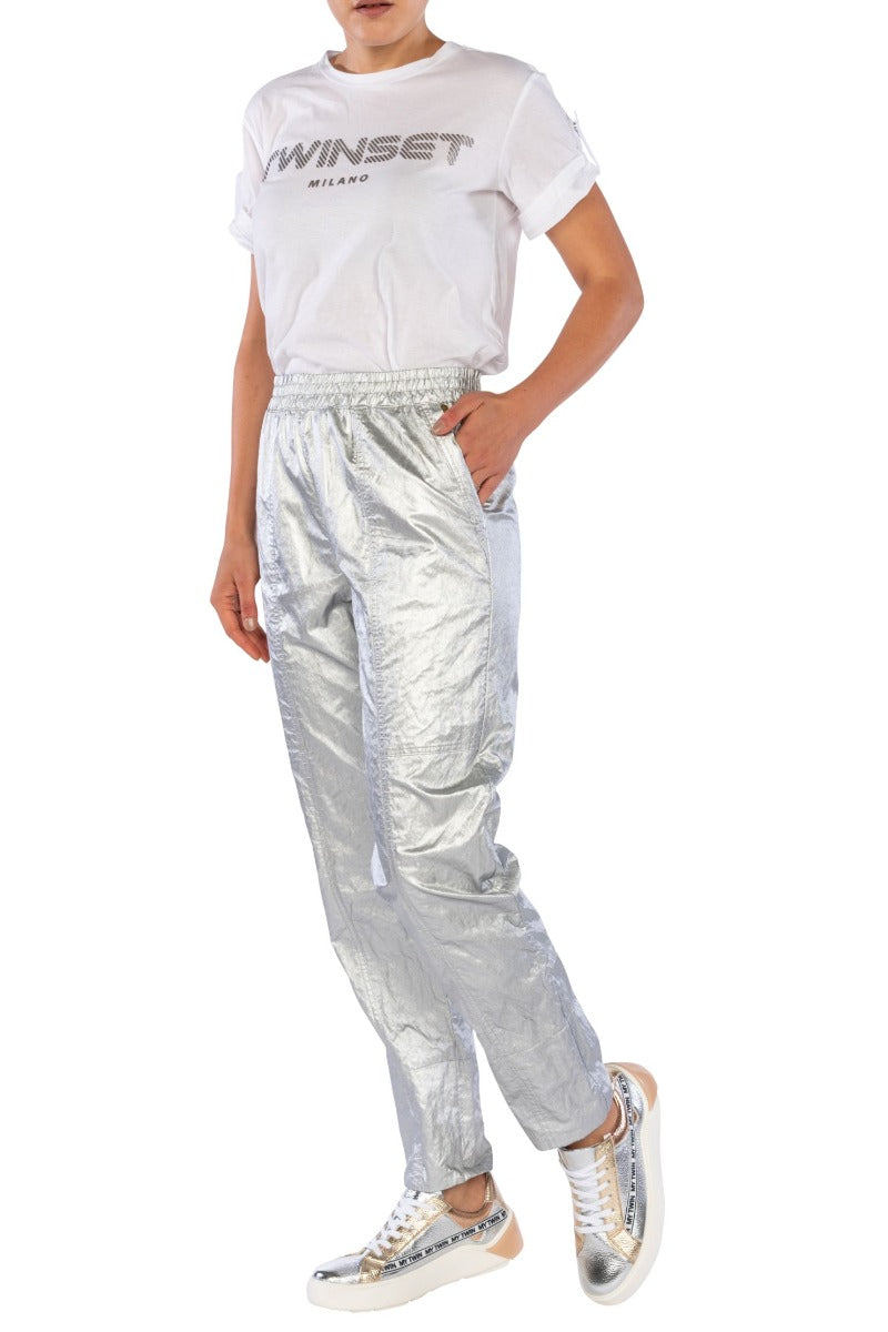 TWINSET Pantalone Silver con Elastico in Vita