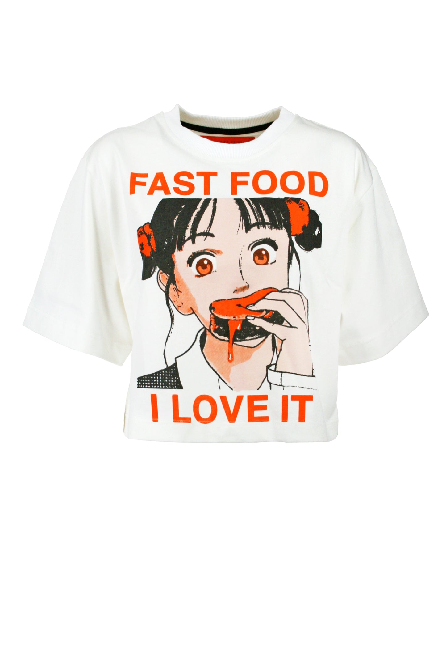 T-Shirt Crop "Fast Food" White