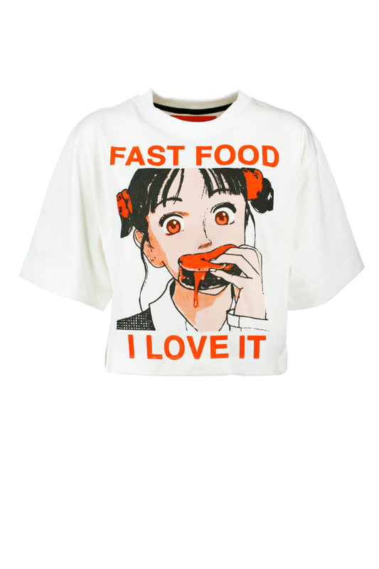 WHITE T-Shirt Crop Fast Food