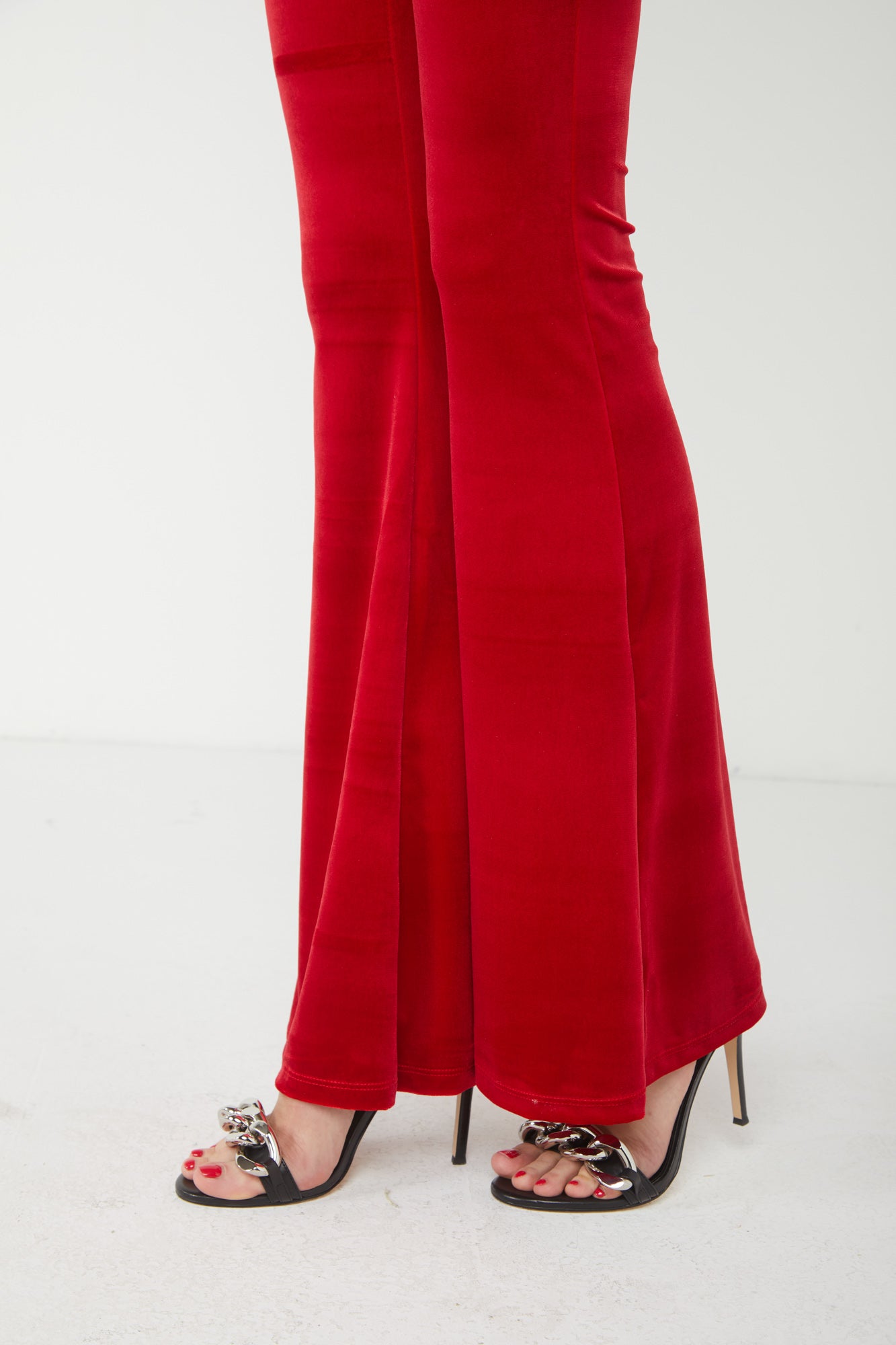 ALESSANDRA GALLO Pantalone a Zampa in Velluto Rosso
