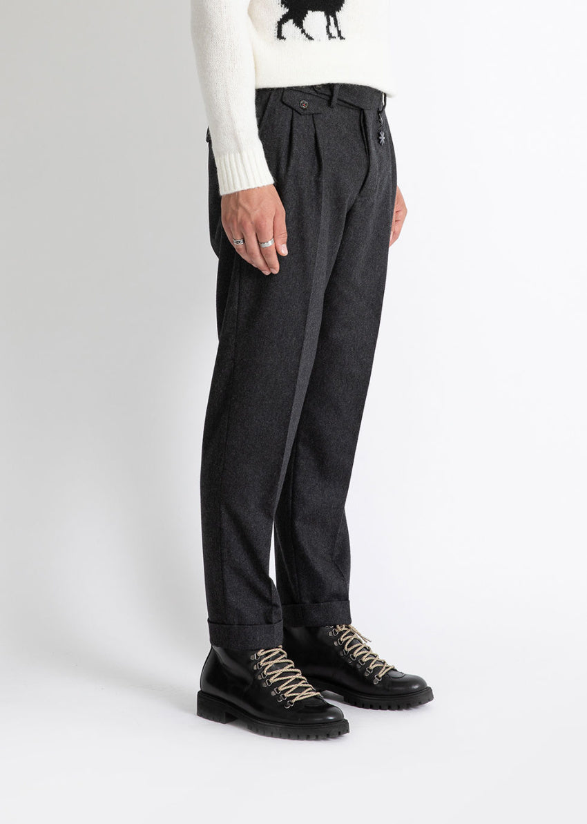 MANUEL RITZ Pantalone in lana doppia pence antracite
