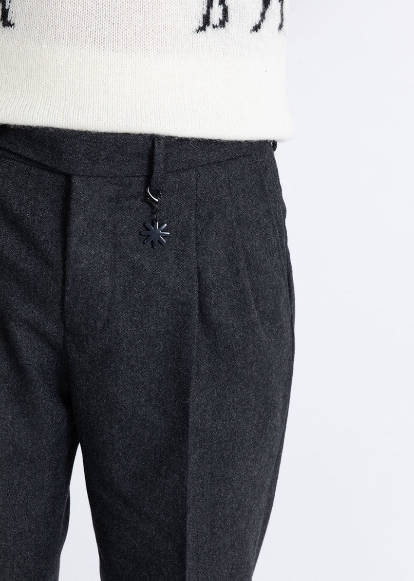 MANUEL RITZ Pantalone in lana doppia pence antracite