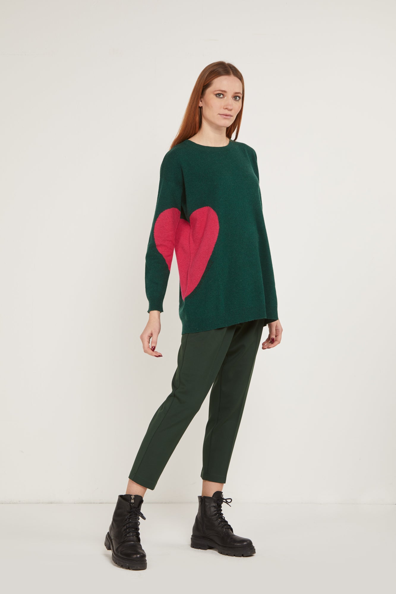 PRINCESSE LODO Maglione Verde con Cuore Fucsia