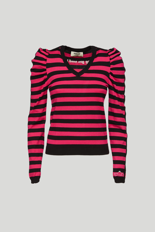 PRINCESSE LODO Maglia a Righe Nere e Fucsia
