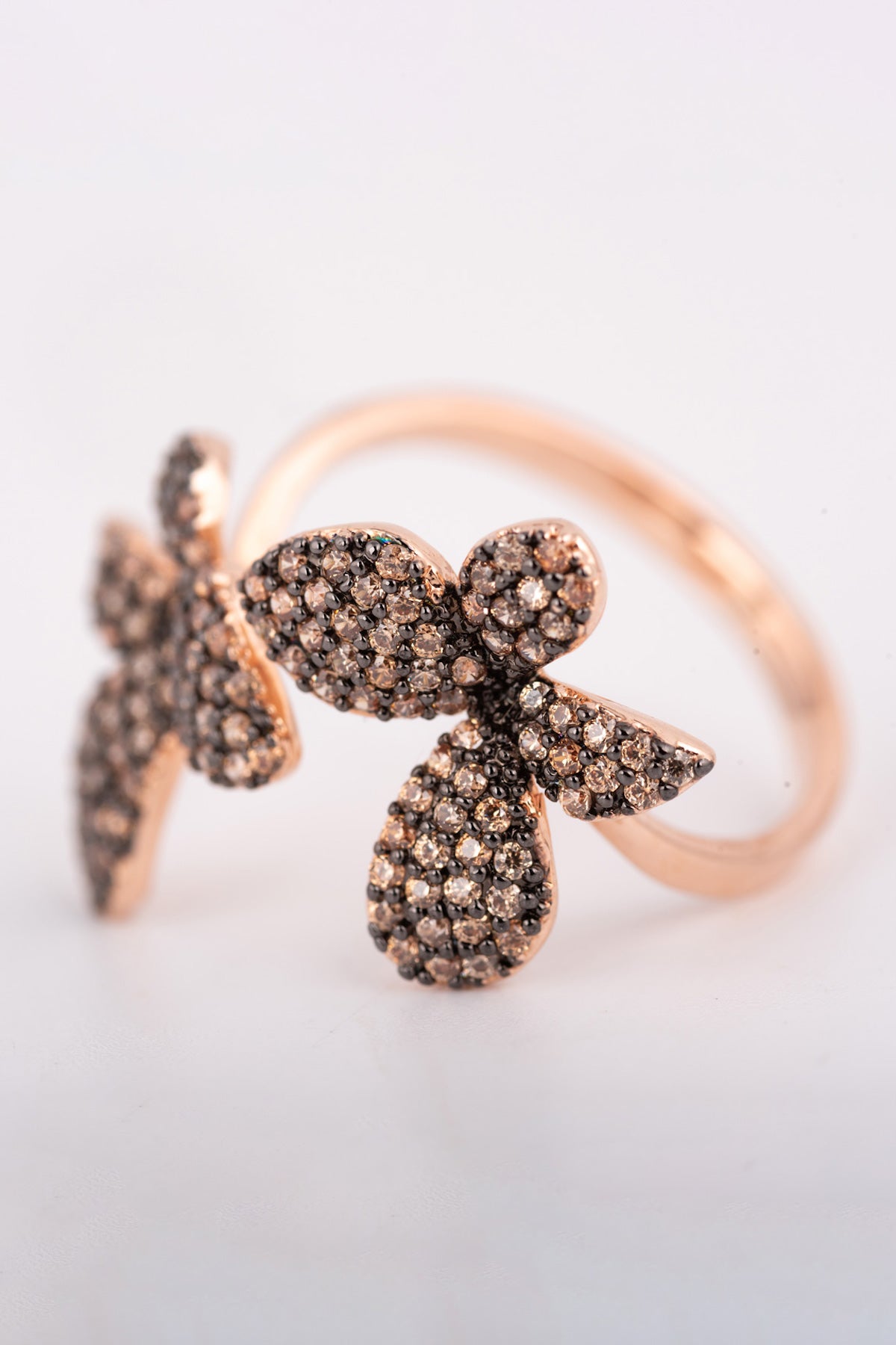 Double Flower Ring Black and Rosè