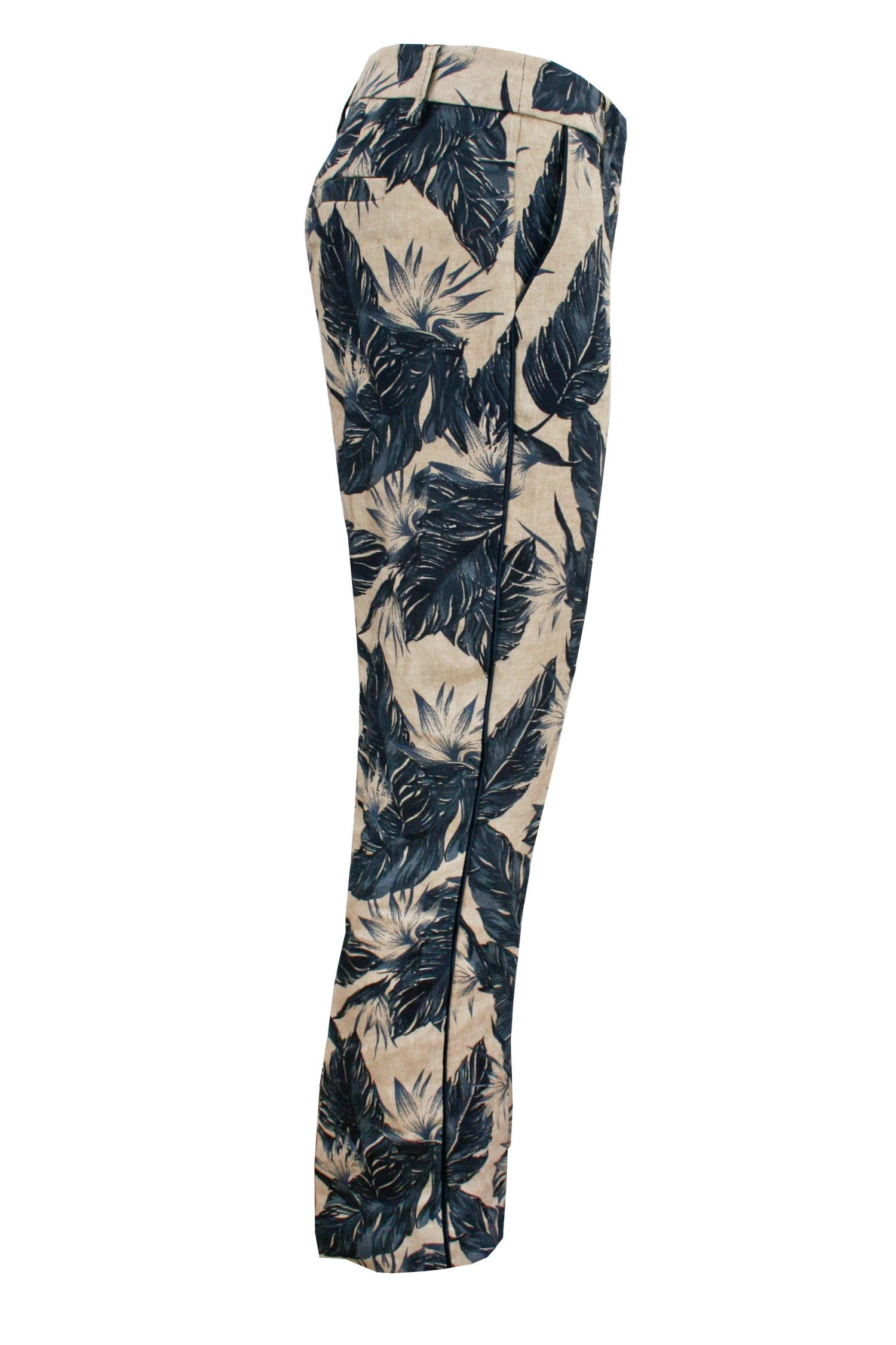 GIULIETTE BROWN Pantaloni Chino Lino Stampa Foglie