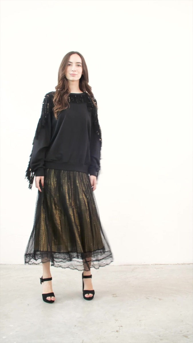 MY TWIN TWINSET Felpa Over con Paillettes e Frange