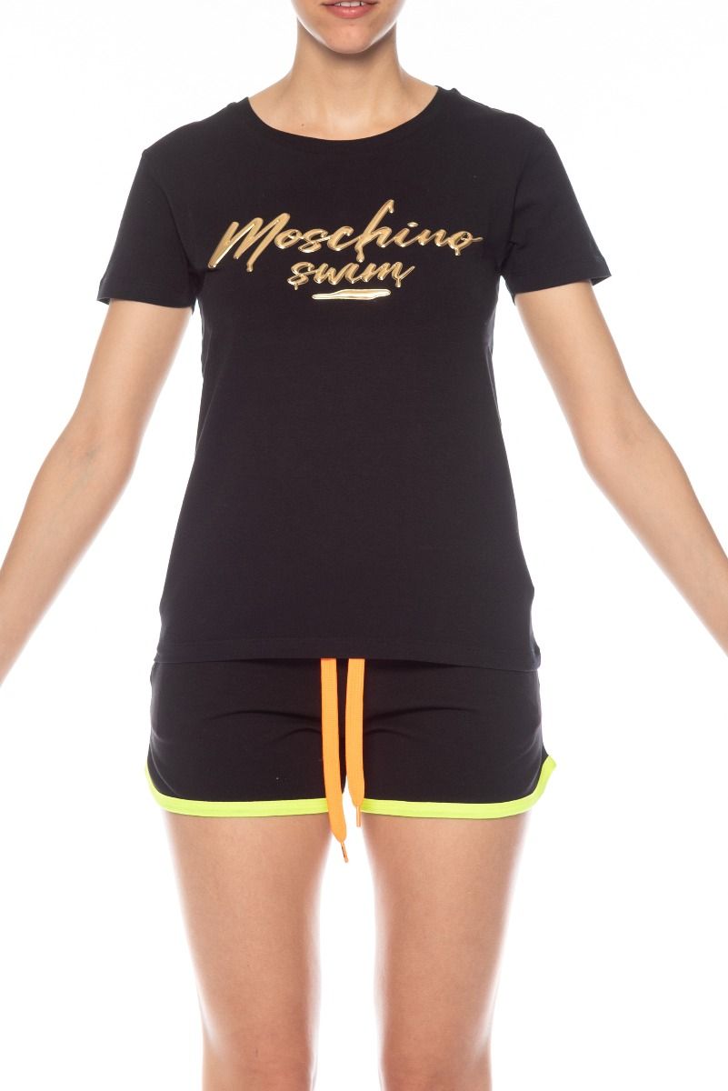 MOSCHINO Black T-Shirt with Moschino Swim Logo