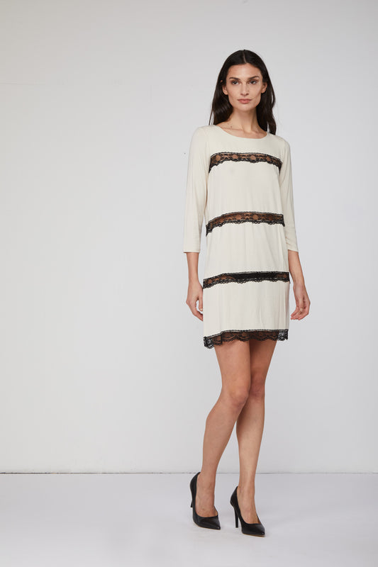 TWINSET Abito Bianco con Trasparenze in Pizzo
