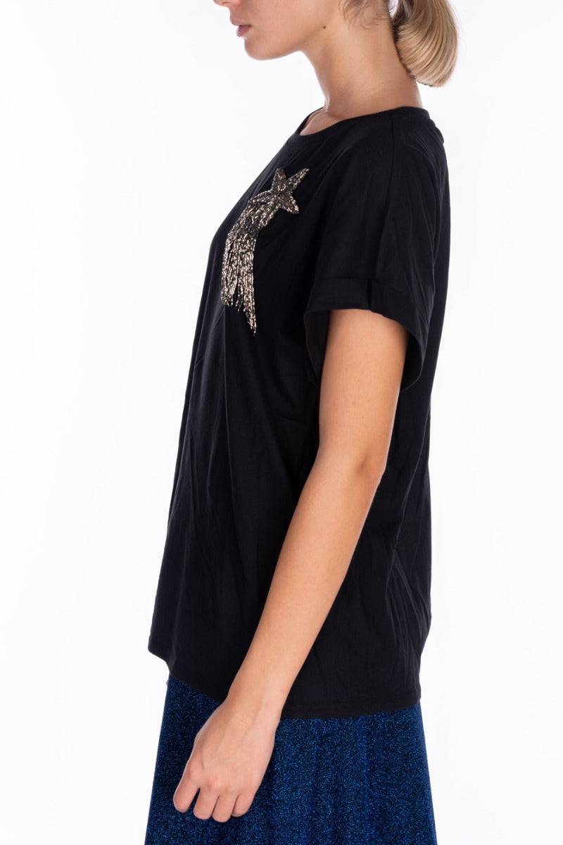 Twinset T-Shirt with Embroidered Star and Fringes