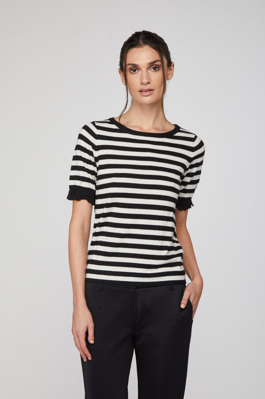 TWINSET T-Shirt Marin a Righe Bianche e Nere