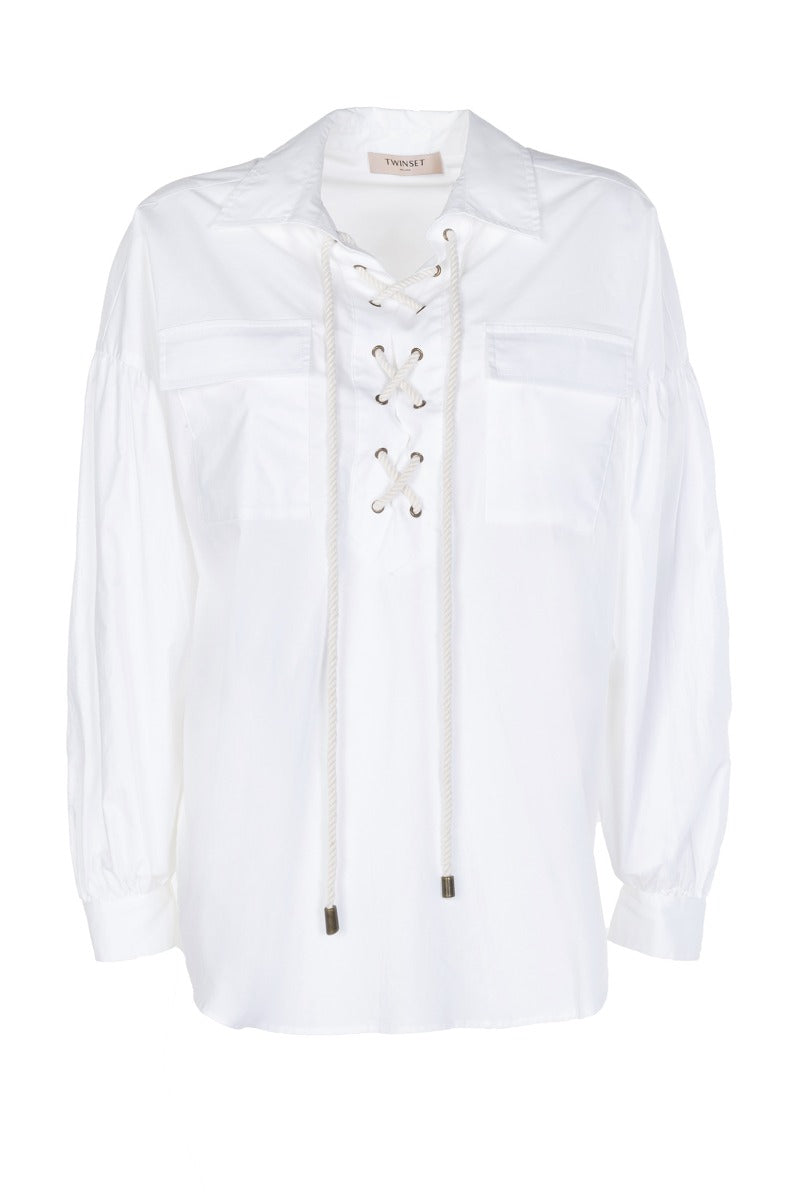 TWINSET Camicia Bianco Ottico con Intreccio