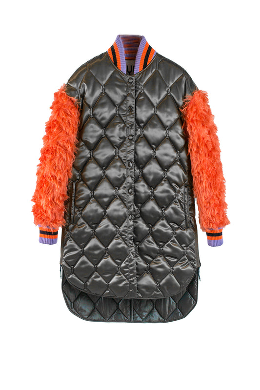 YOJ STYLE LAB Down Jacket with Fur Sleeves