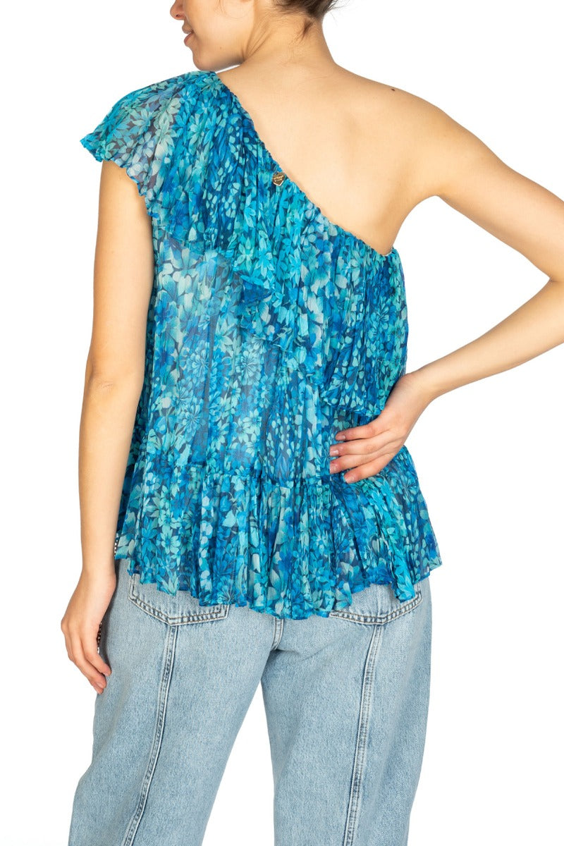 TWINSET Top Monospalla con Fantasia Floreale Azzurra