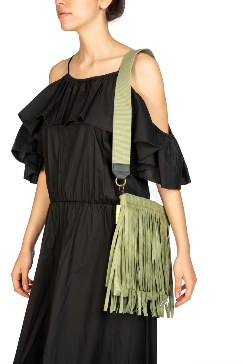 OOF WEAR Borsa in Eco-Camoscio Verde con Frange