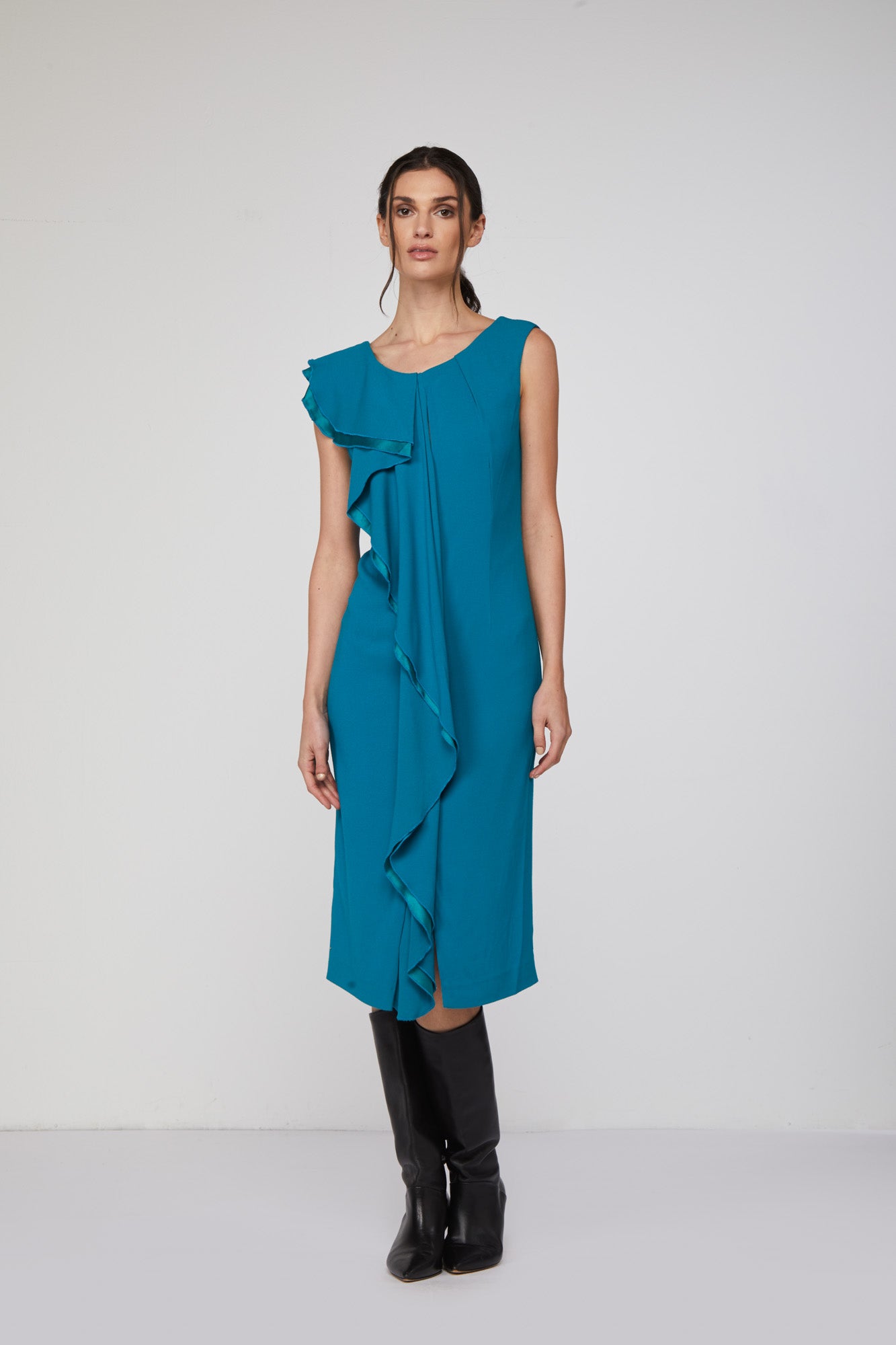 TWINSET Tubino Petrolio con Maxi Rouches