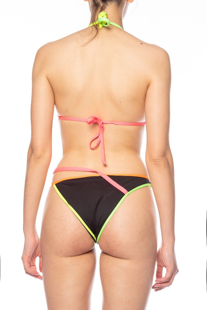 MOSCHINO Black Bikini Briefs with Fluo Multicolor Profiles