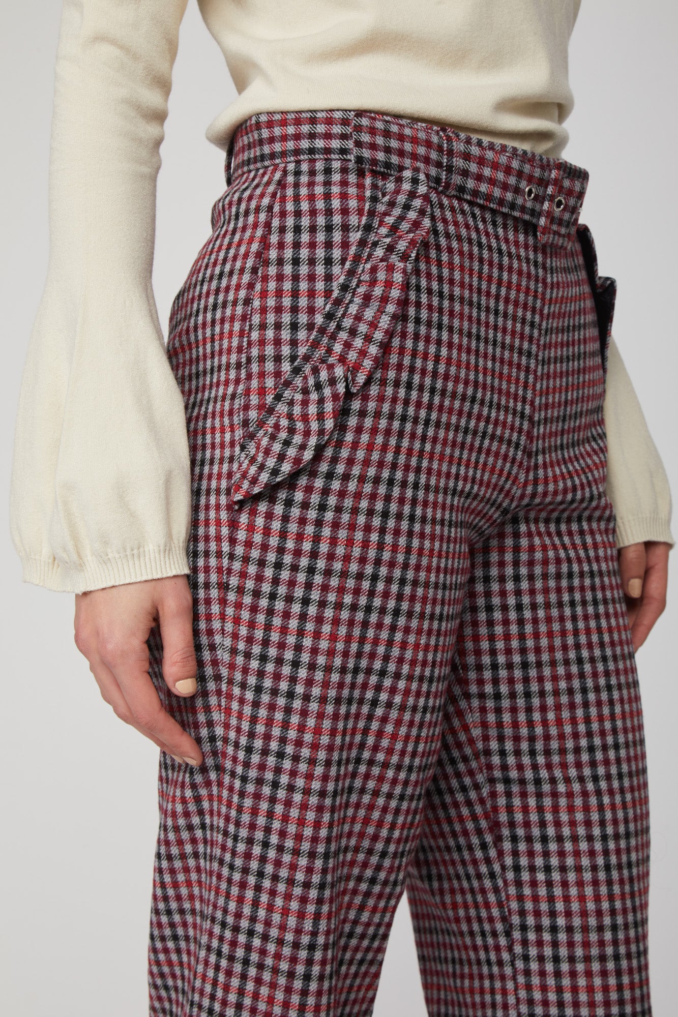 TWINSET Pantaloni Stampa Checked Grigia e Rossa