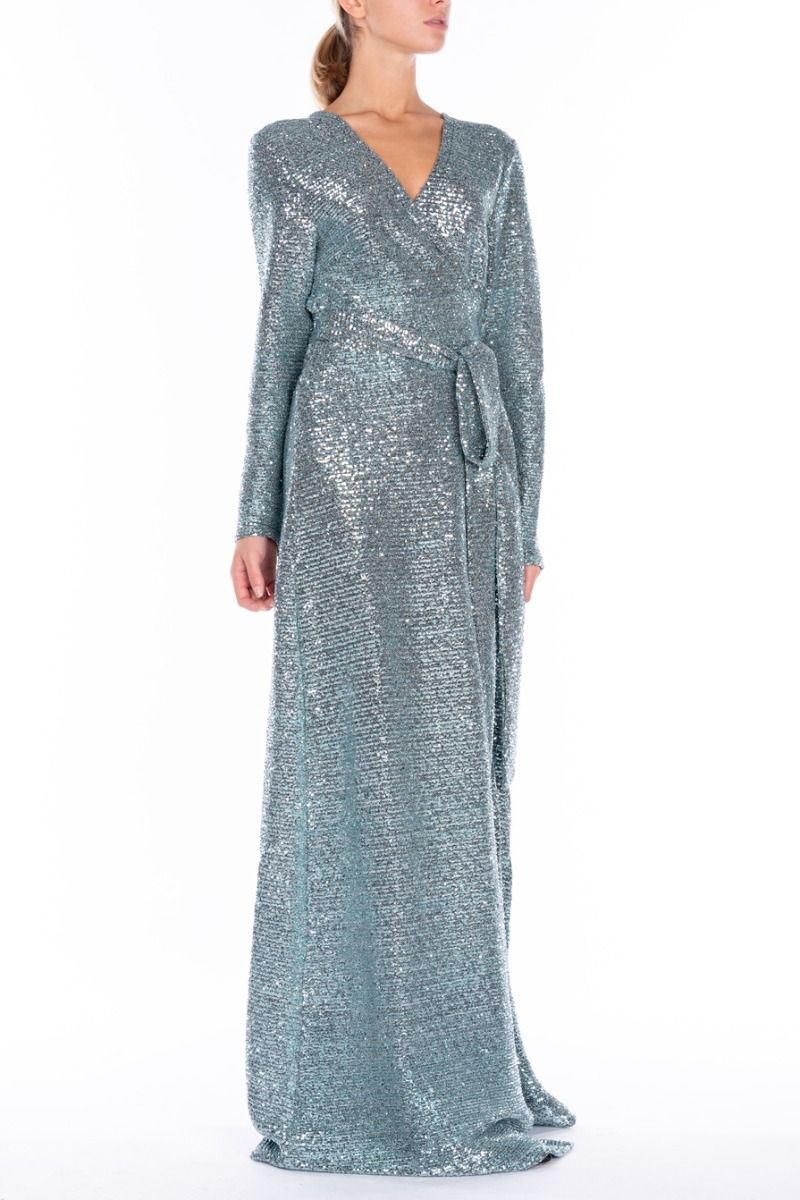 ALESSANDRA GALLO Vestito Lungo in Paillettes Celeste