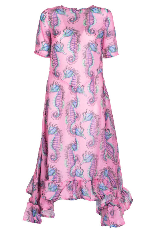 WHITE Abito Rosa Seahorse con Rouches