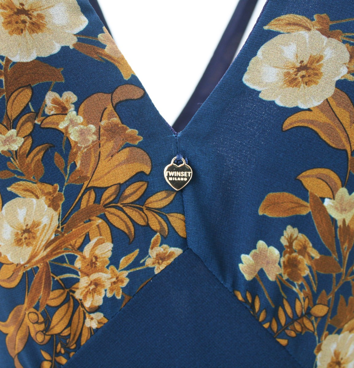 TWINSET Abito Lungo Blu con Fantasia Floreale