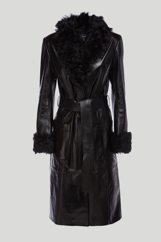 ARMA Black Leather Trench with Fur