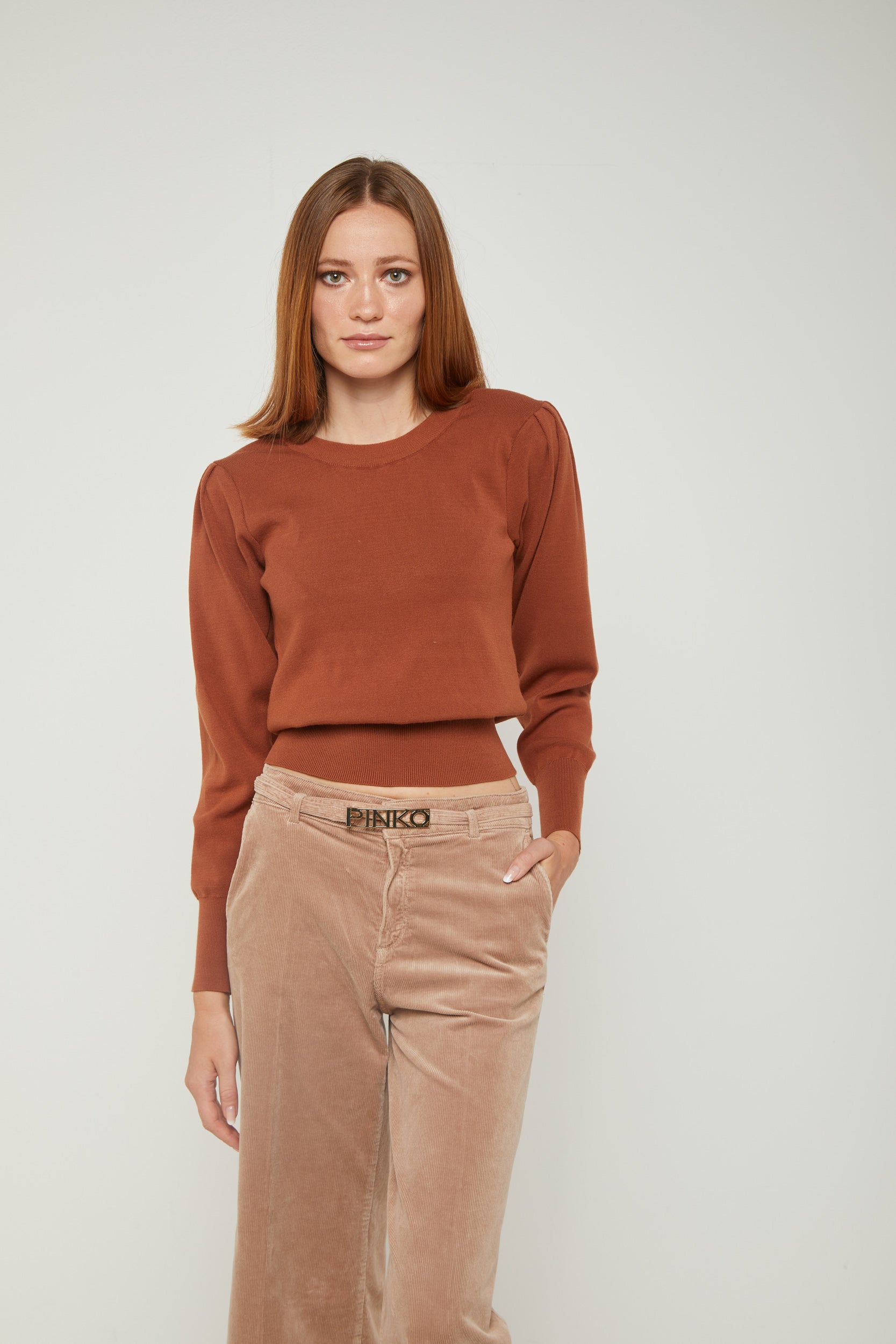 VICOLO Sweater with Brown Puff Shoulders