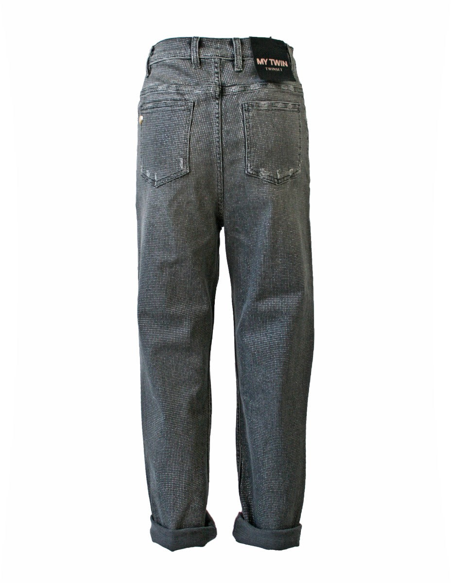 MY TWIN TWINSET Jeans Boyfriend con Micro Glitter