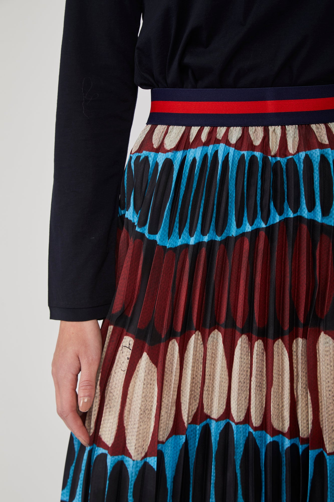 STELLA JEAN Tribal Print Midi Pleated Skirt