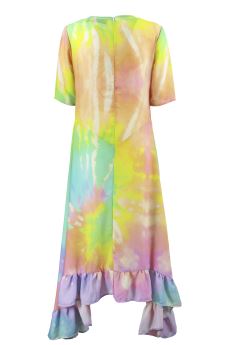 Tie-Dye Dress With White Rouches