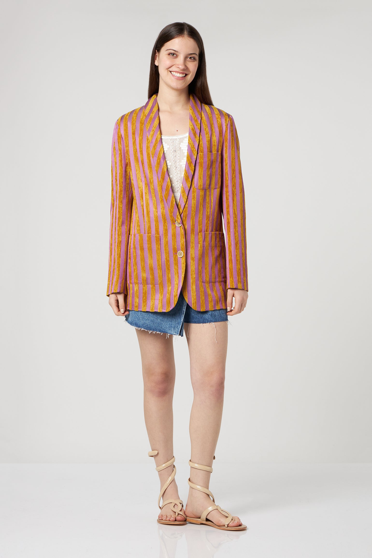 PATRZIA PEPE Color Stripes Single-Breasted Jacket