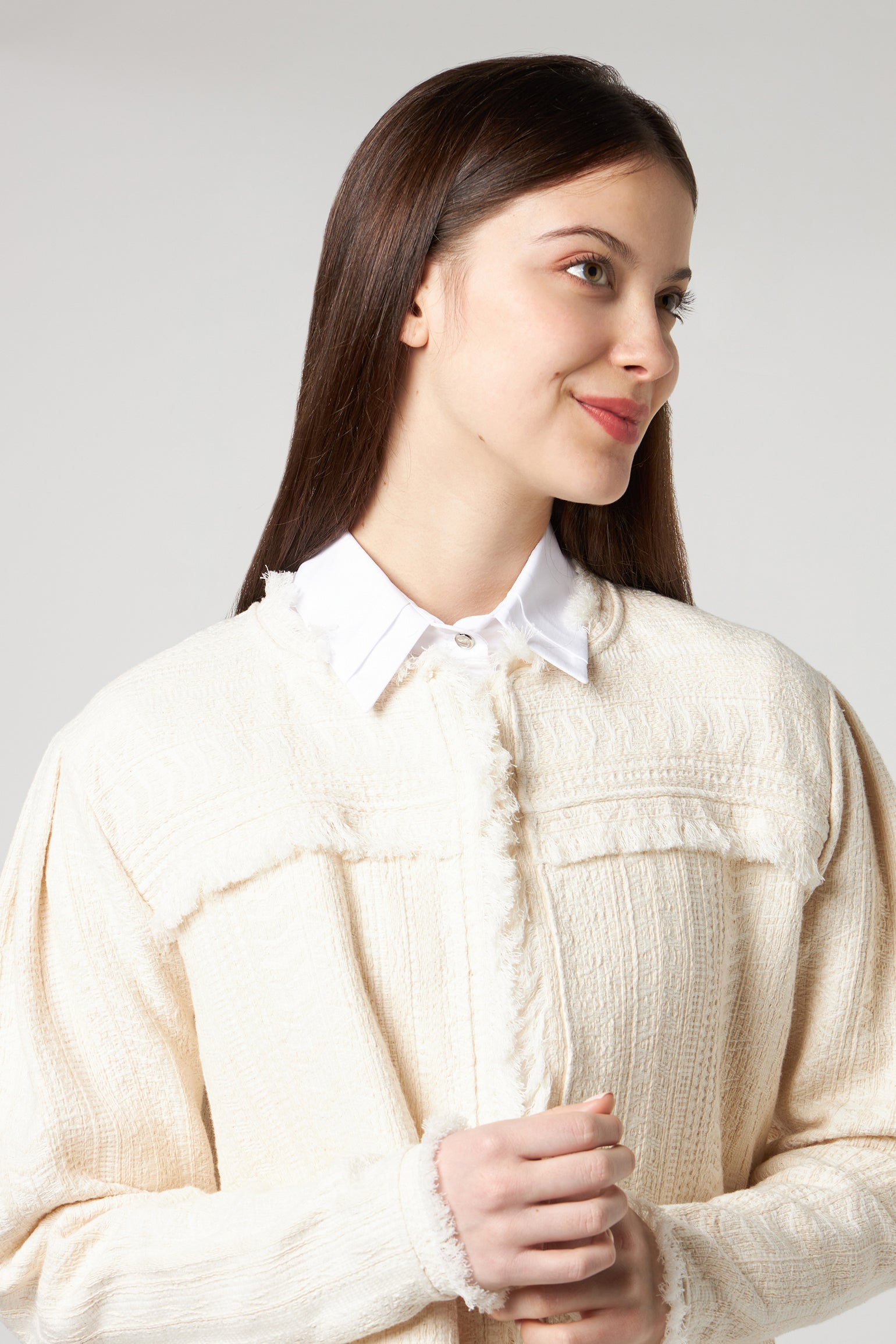 JIJIL Short Jacket in Ivory Cotton.
