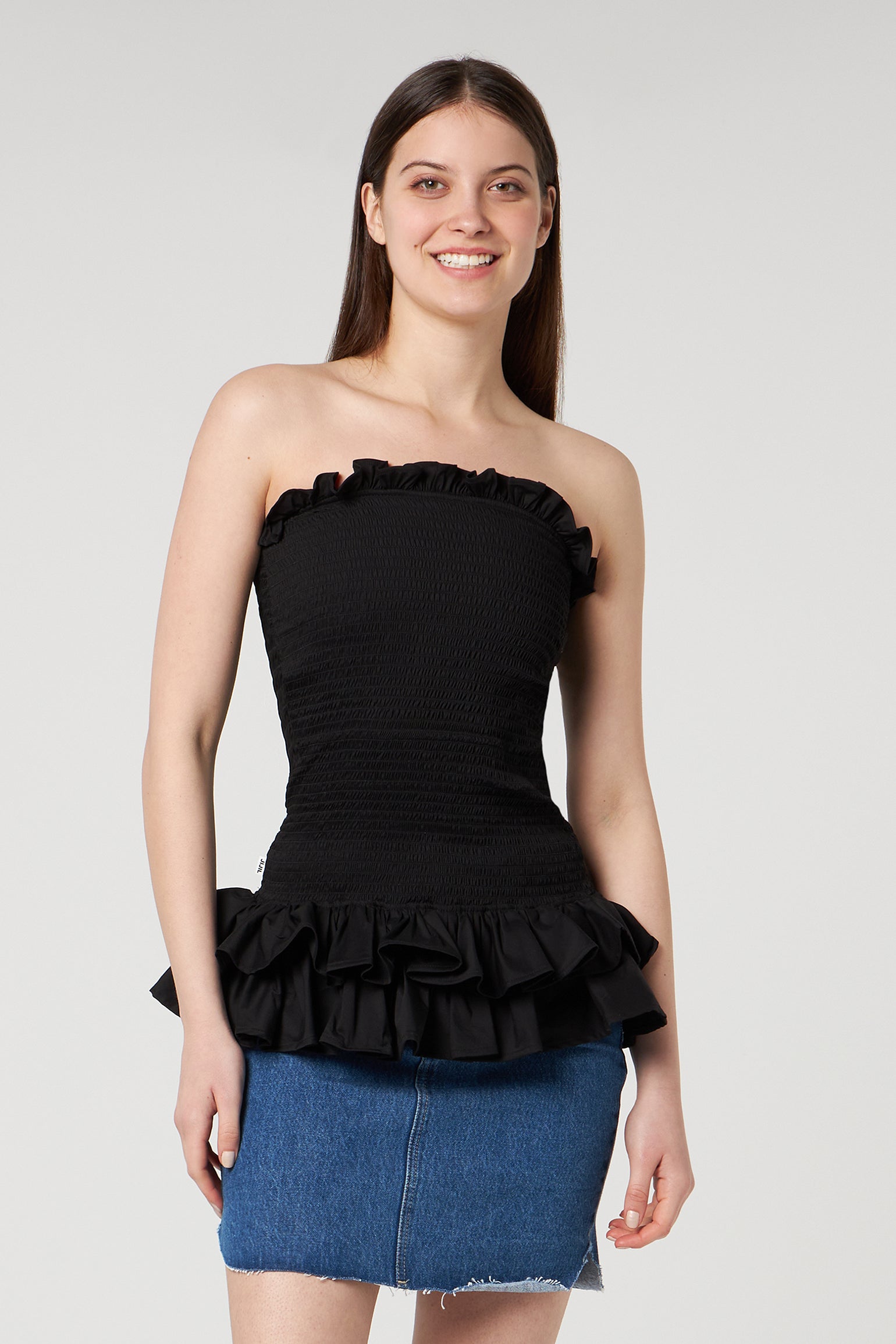 JIJIL Curled Top with Black Ruffle