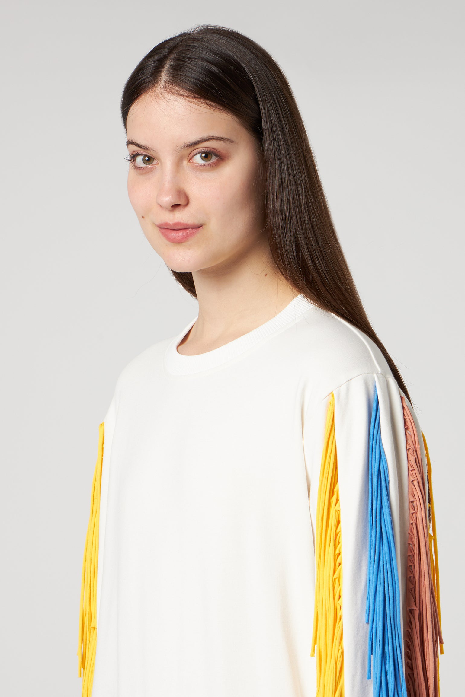 JIJIL Cream Cotton Sweatshirt with Multicolor Fringes