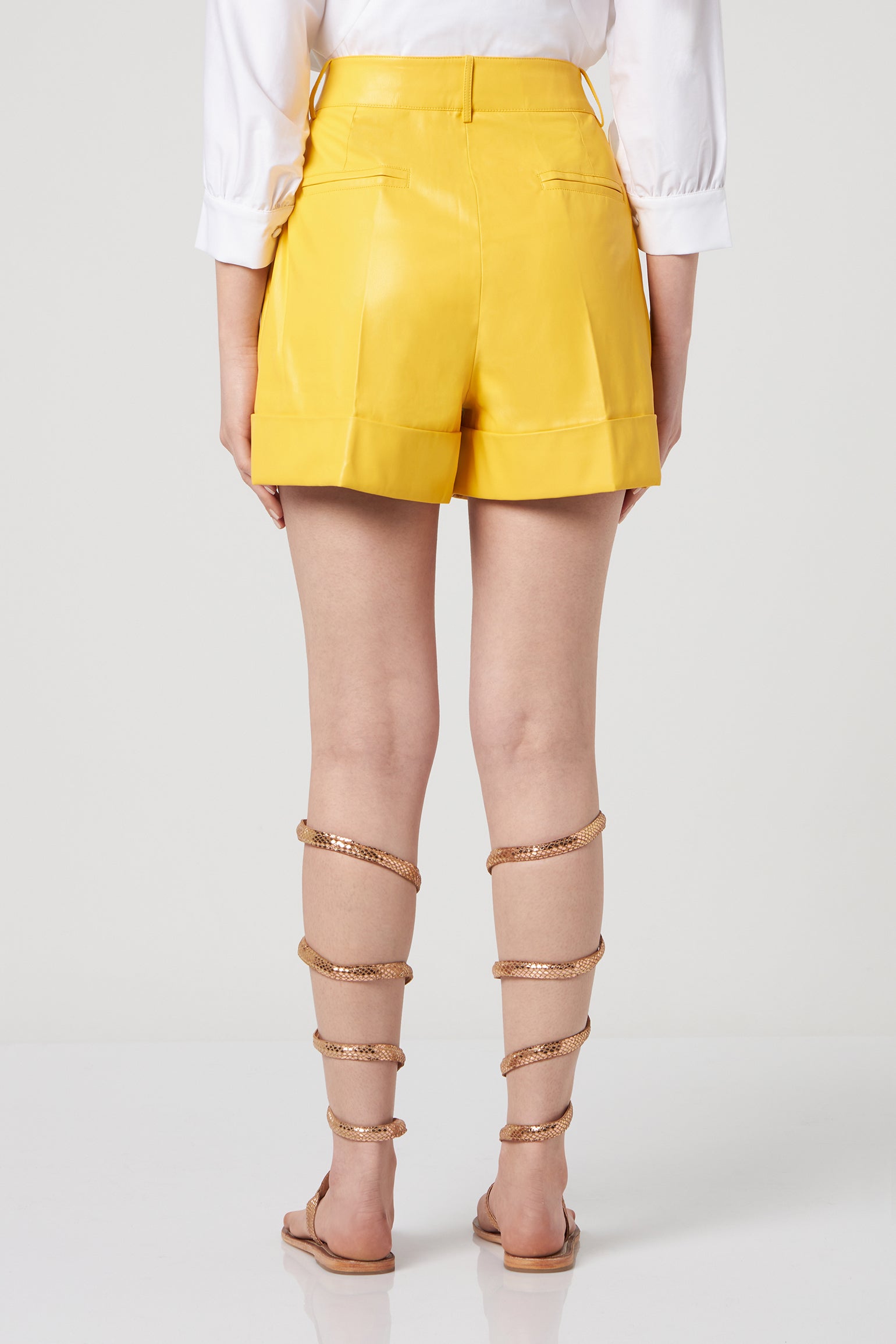 JIJIL Yellow Faux Leather Shorts