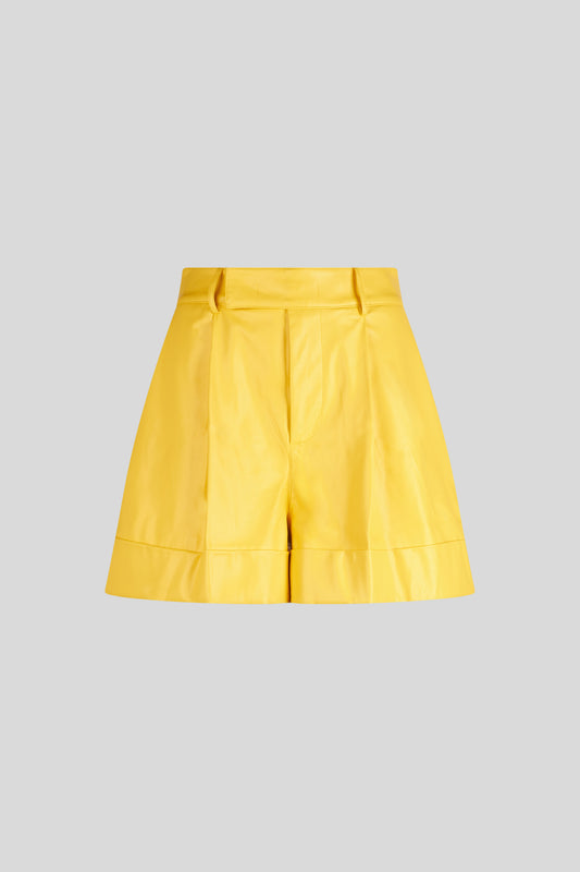 JIJIL Yellow Faux Leather Shorts