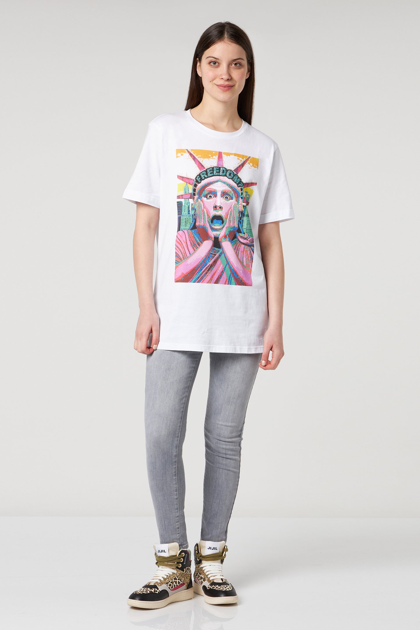 JIJIL T-shirt Bianca con Stampa Freedom