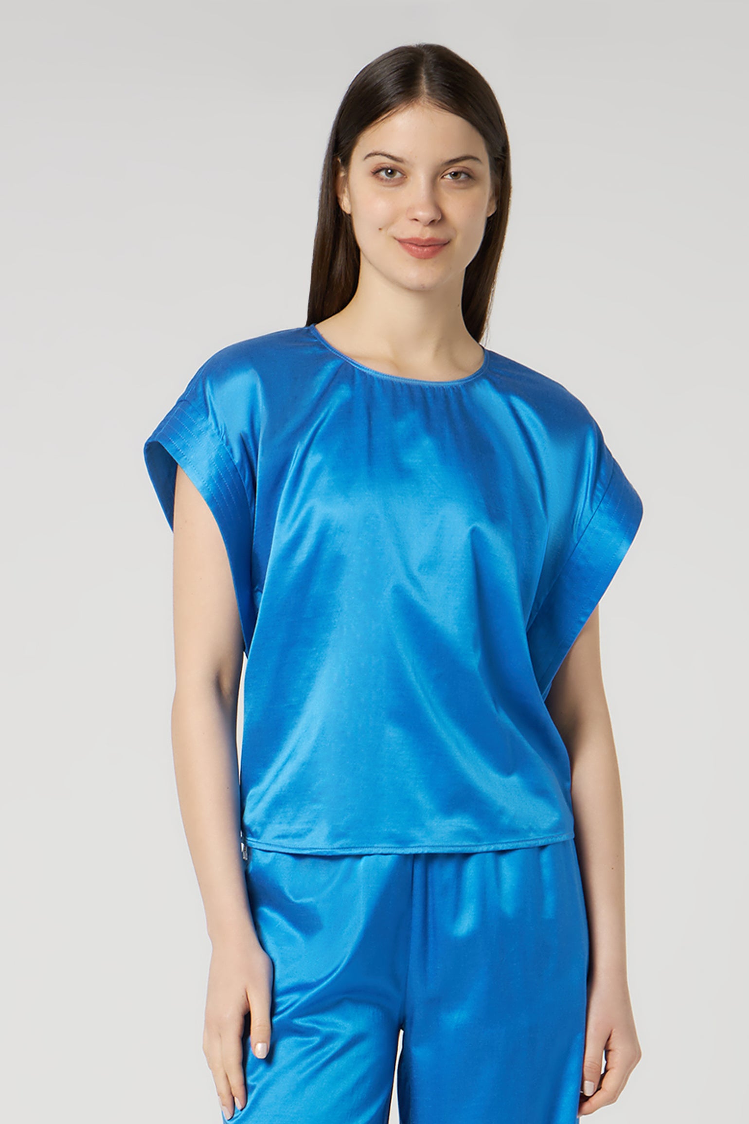 JIJIL T-shirt in Mixed Silk Blue Cobalt