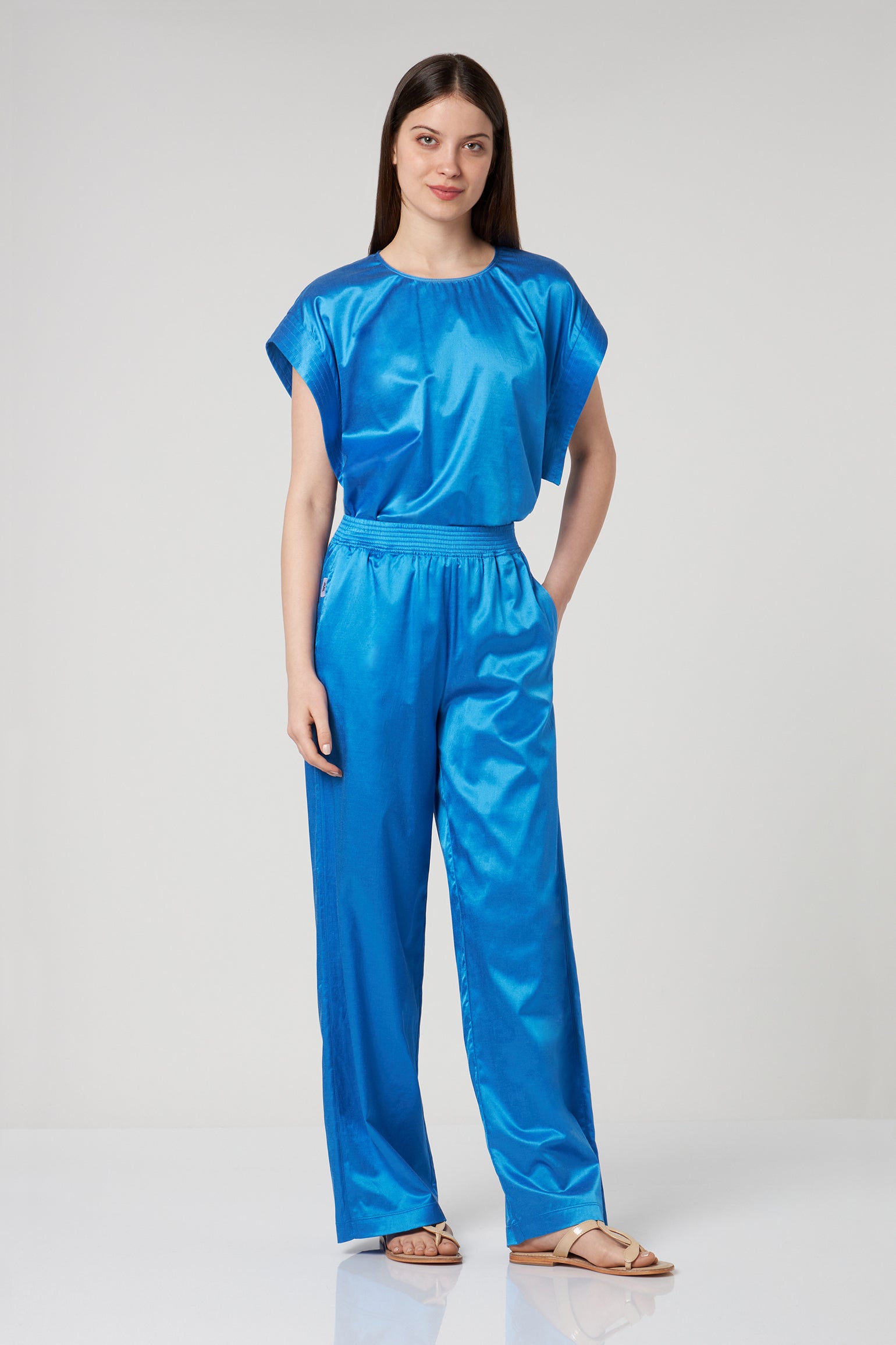 JIJIL Cobalt Blue Satin Palazzo Pants