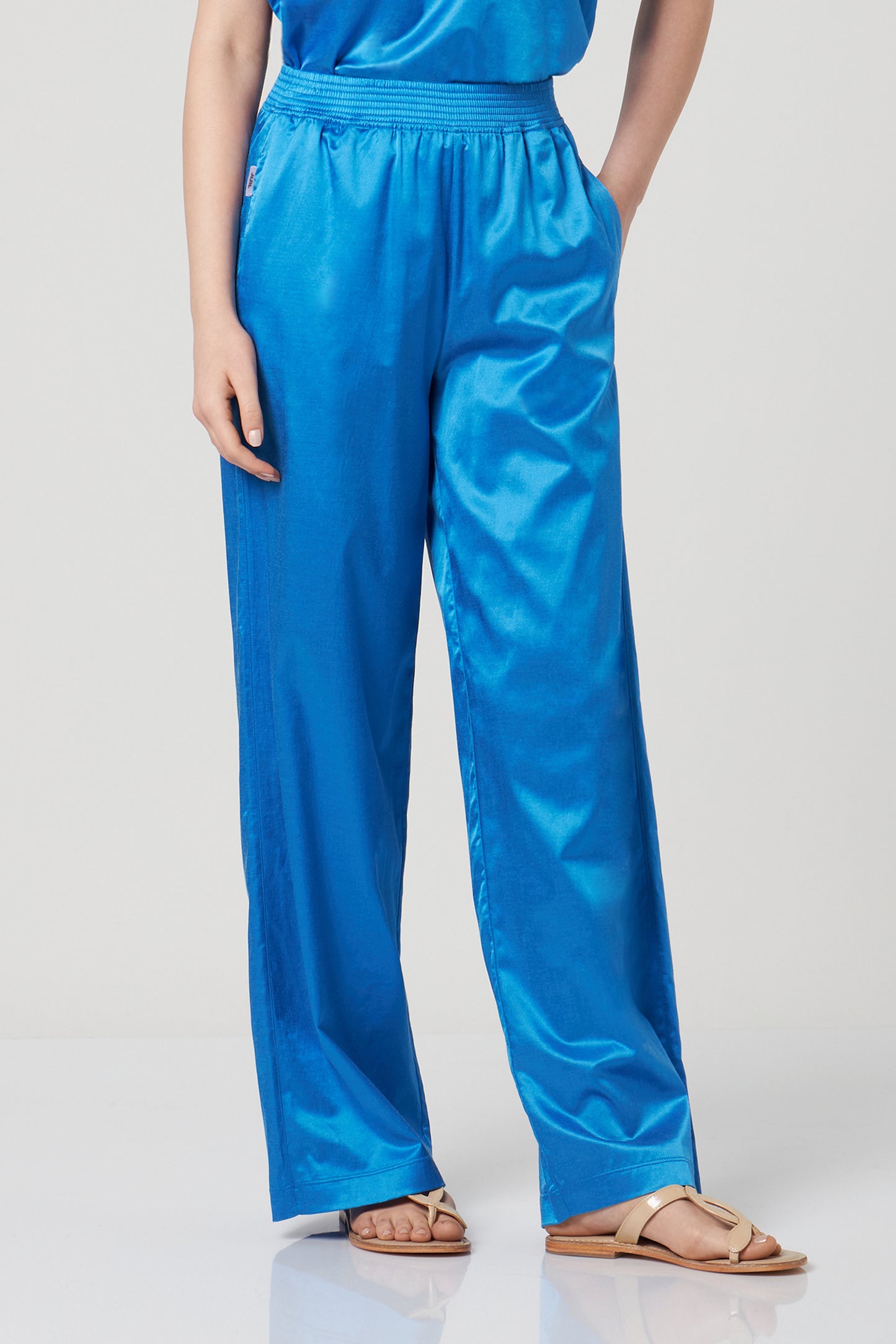 JIJIL Pantalone Palazzo Satinato Blu Cobalto