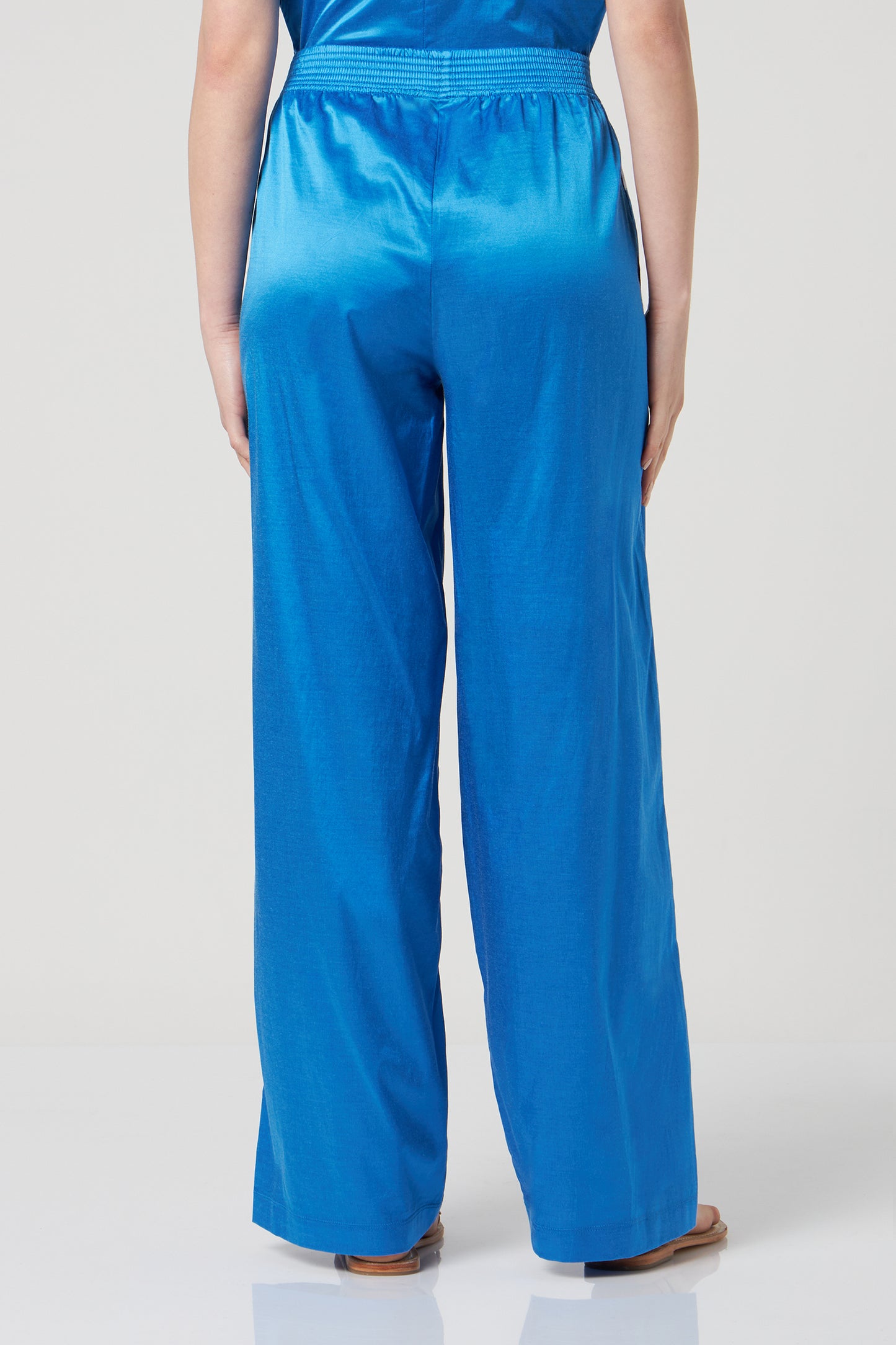 JIJIL Pantalone Palazzo Satinato Blu Cobalto