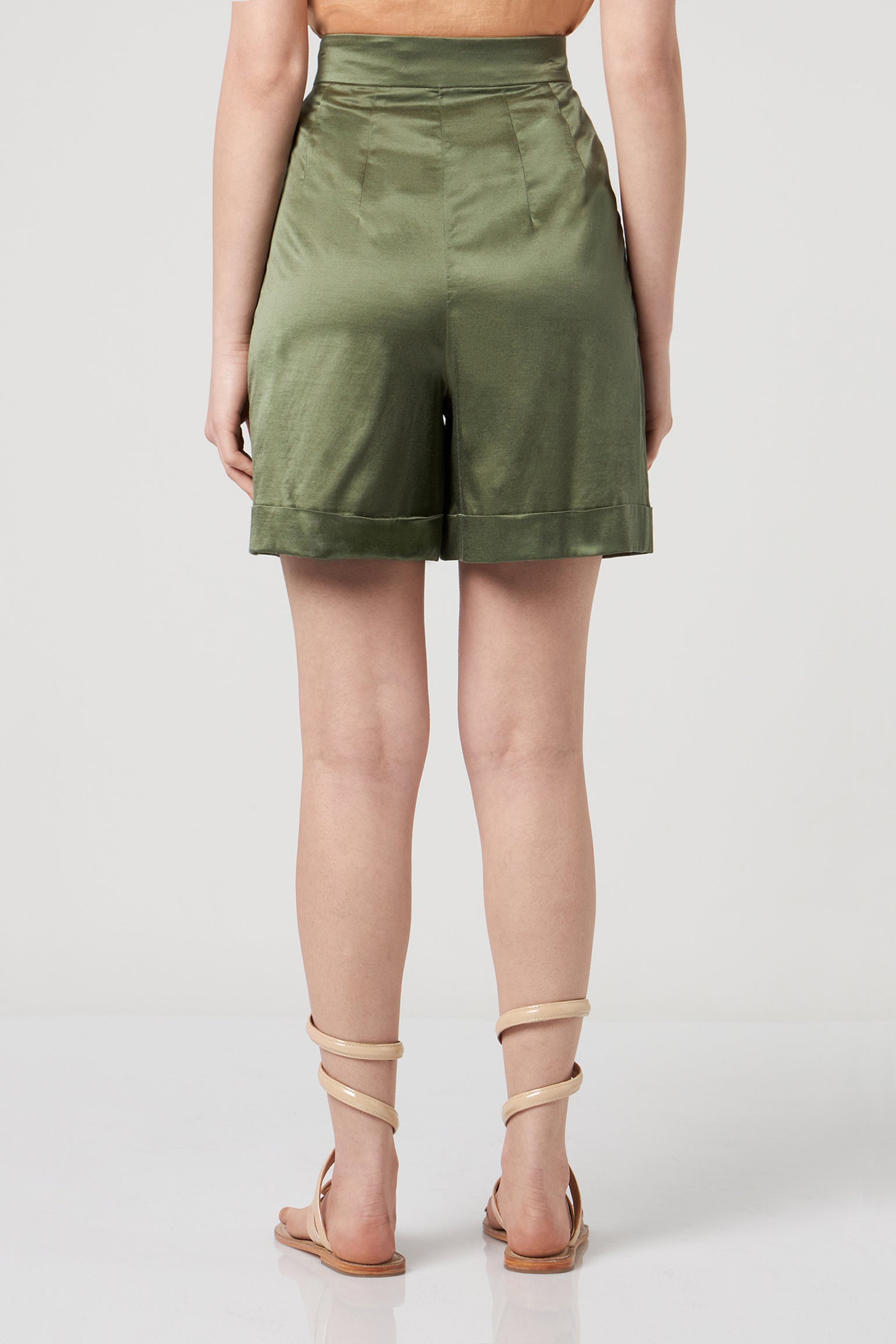 JIJIL Military Green Satin Shorts