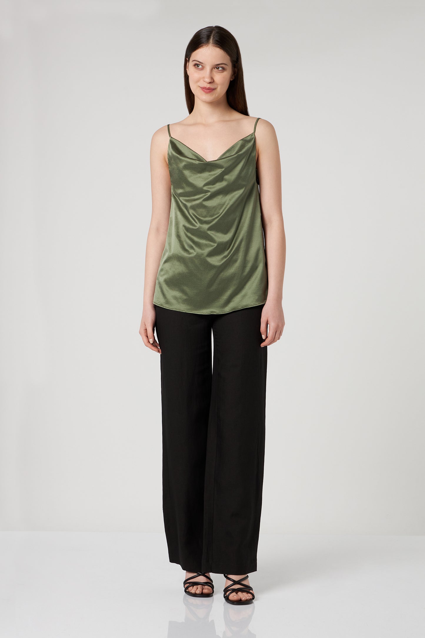 JIJIL Canotta in Misto Seta Verde Militare