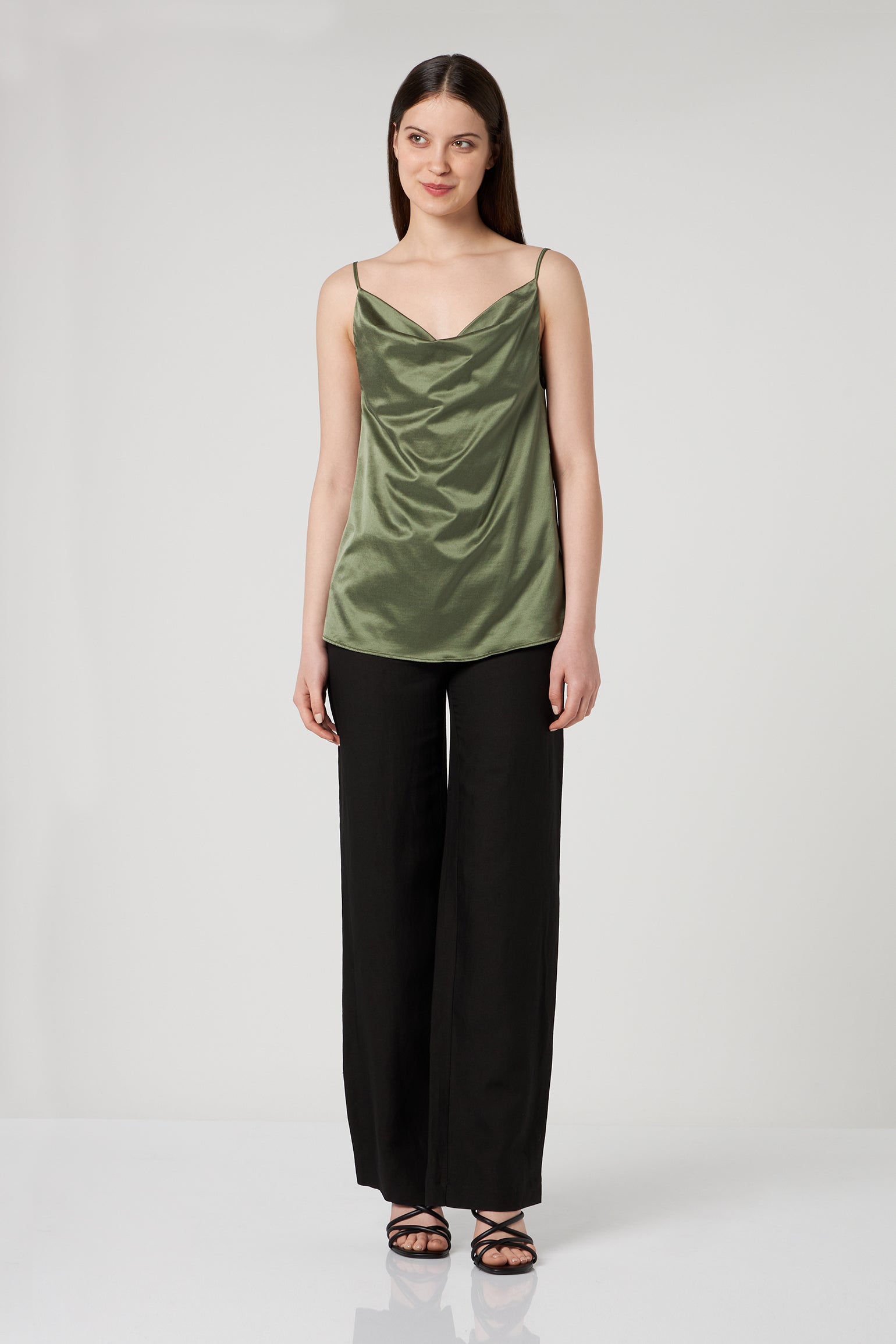 JIJIL Canotta in Misto Seta Verde Militare