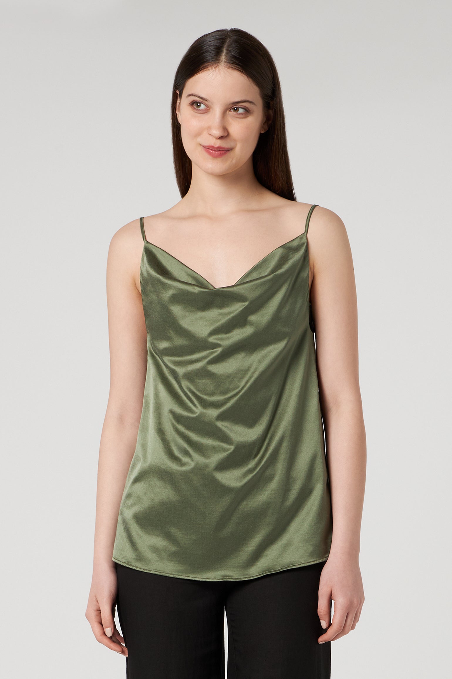 JIJIL Canotta in Misto Seta Verde Militare